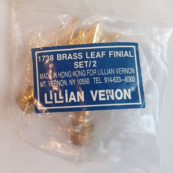Two Vintage Brass Leaf Finials by Lillian Vernon Never Used Made in Hong Kong - Picture 3 of 5